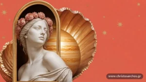 Εξάγωνο Αφροδίτης–Δία: η Αφροδίτη βγαίνει από χρυσή αψίδα με τον Δία πίσω της